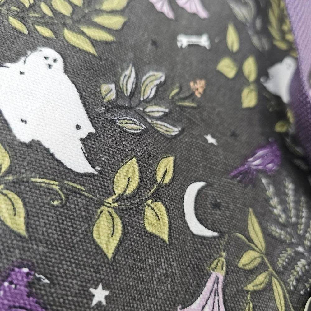 Hallowed Hauntings Tote Bag Unisex OS Black Ghost Skull Floral Halloween Canvas